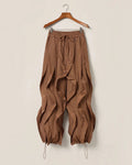 Pantalón Ancho Cintura Elástica - Efecto Volantes Marrón
