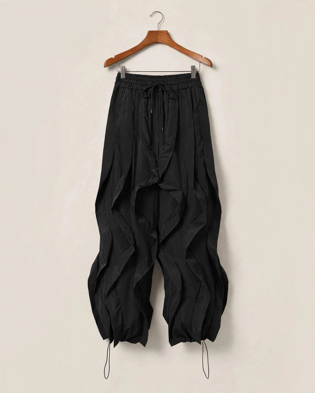 Pantalón Ancho Cintura Elástica - Efecto Volantes Marrón