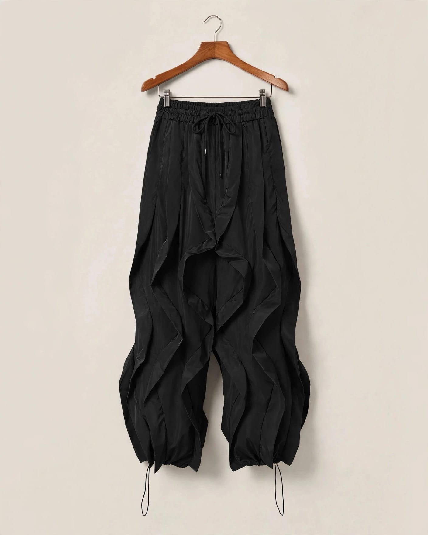 Pantalón Ancho Cintura Elástica - Efecto Volantes Marrón