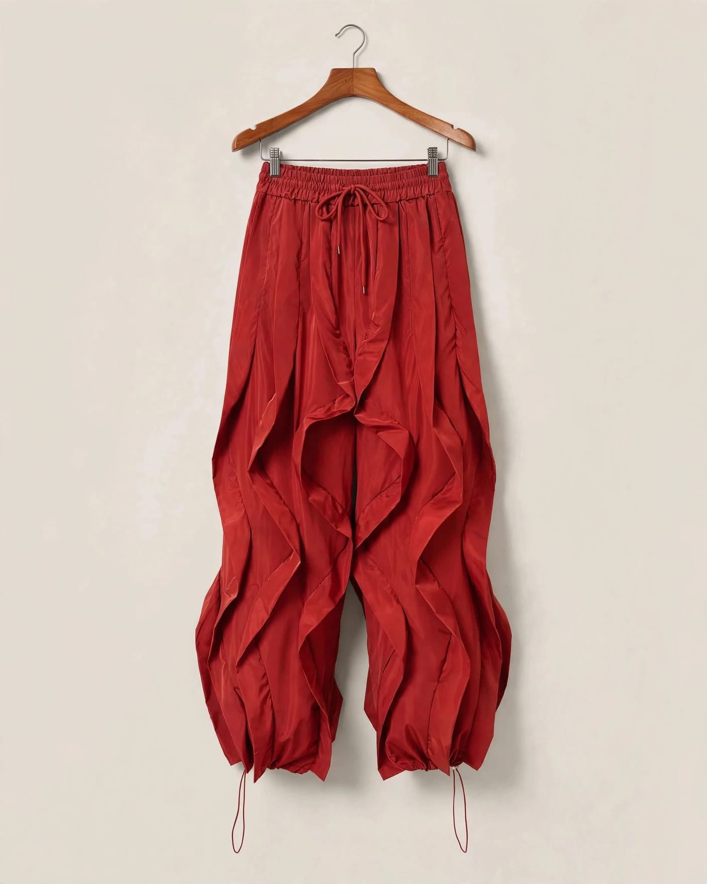 Pantalón Ancho Cintura Elástica - Efecto Volantes Marrón