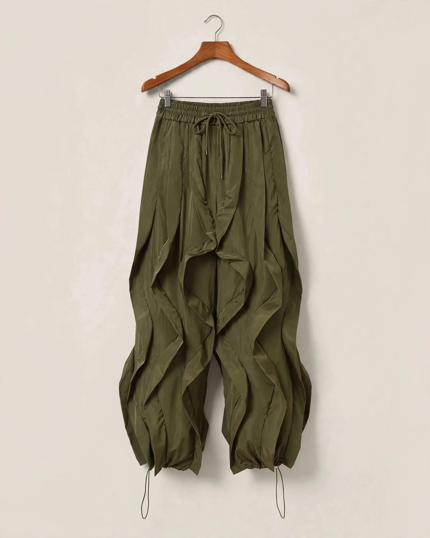 Pantalón Ancho Cintura Elástica - Efecto Volantes Marrón